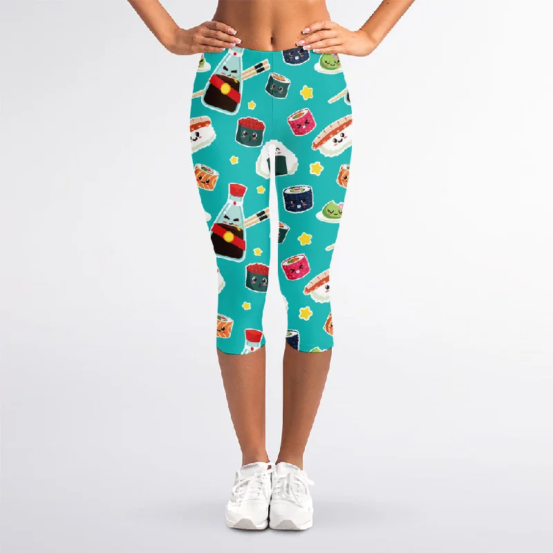 Massive Deals Cute Japanese Sushi Pattern Print Women's Capri Leggings