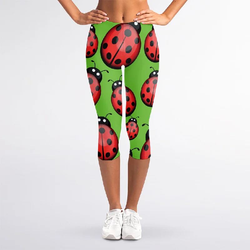 Final Clearance Cute Ladybug Pattern Print Women's Capri Leggings