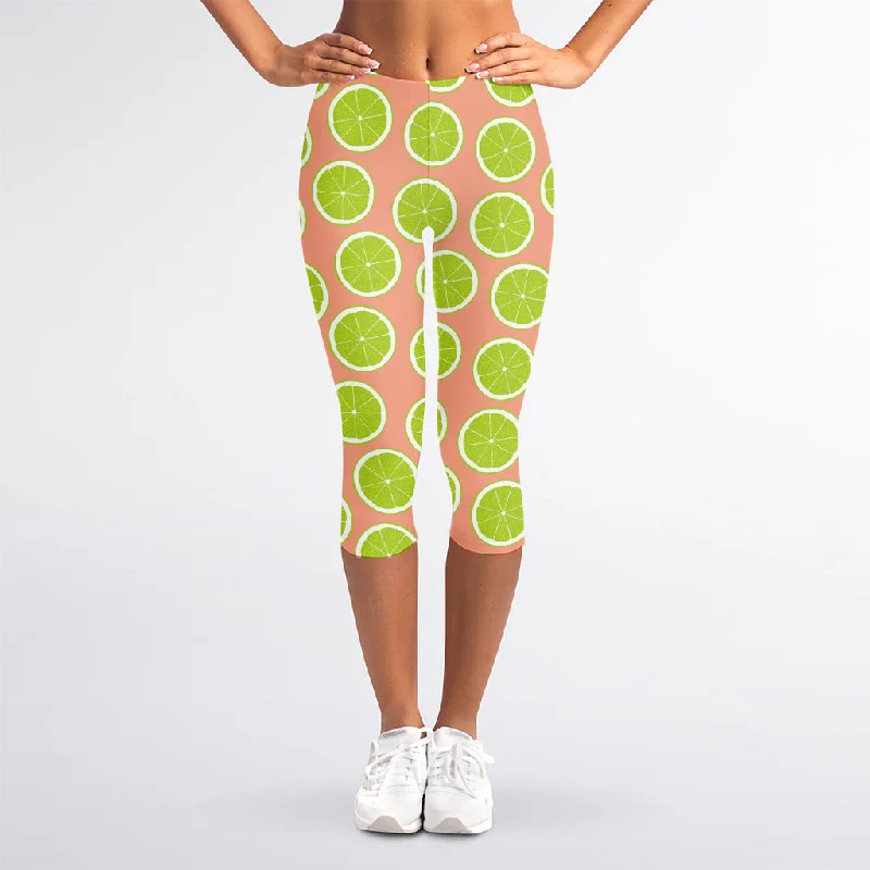 Don't Wait Cute Lime Pattern Print Women's Capri Leggings