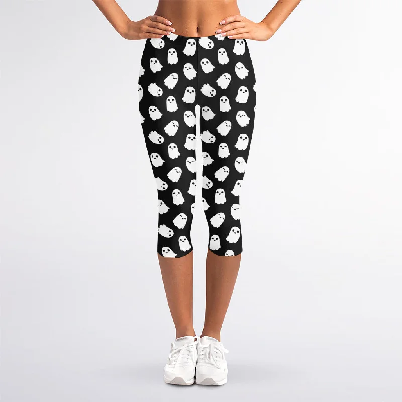 Deal Dash Cute Little Ghost Pattern Print Women's Capri Leggings