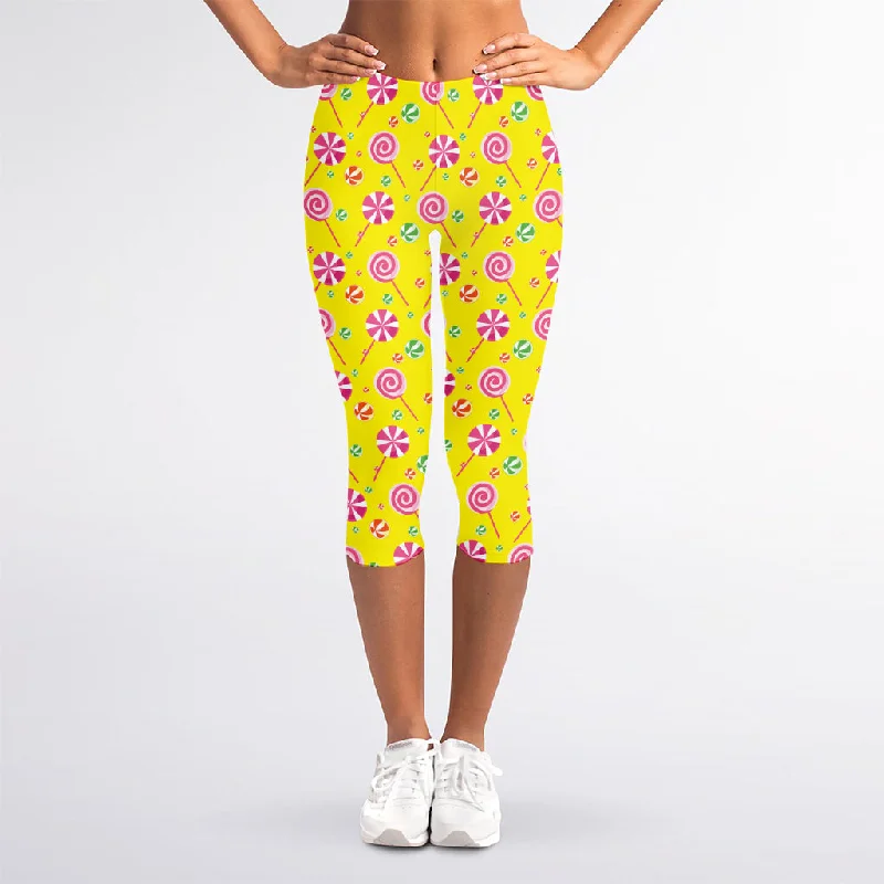 Closeout Cute Lollipop Pattern Print Women's Capri Leggings