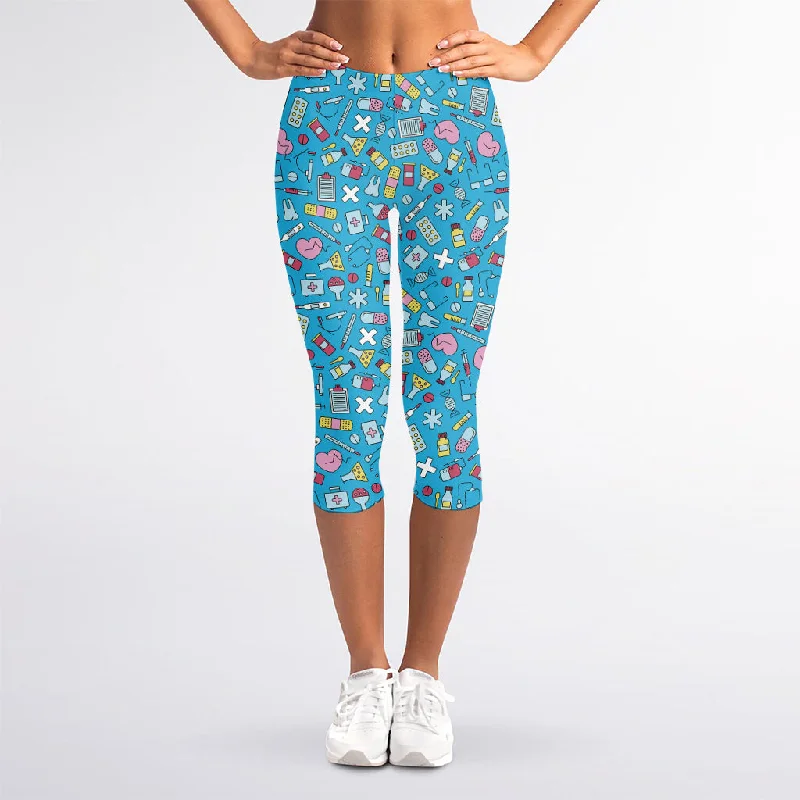 Price Drop Cute Medical Pattern Print Women's Capri Leggings