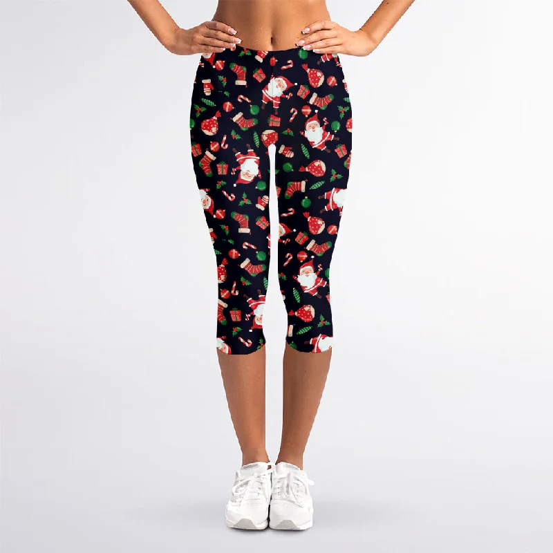 Can't Be Beat Cute Merry Christmas Pattern Print Women's Capri Leggings