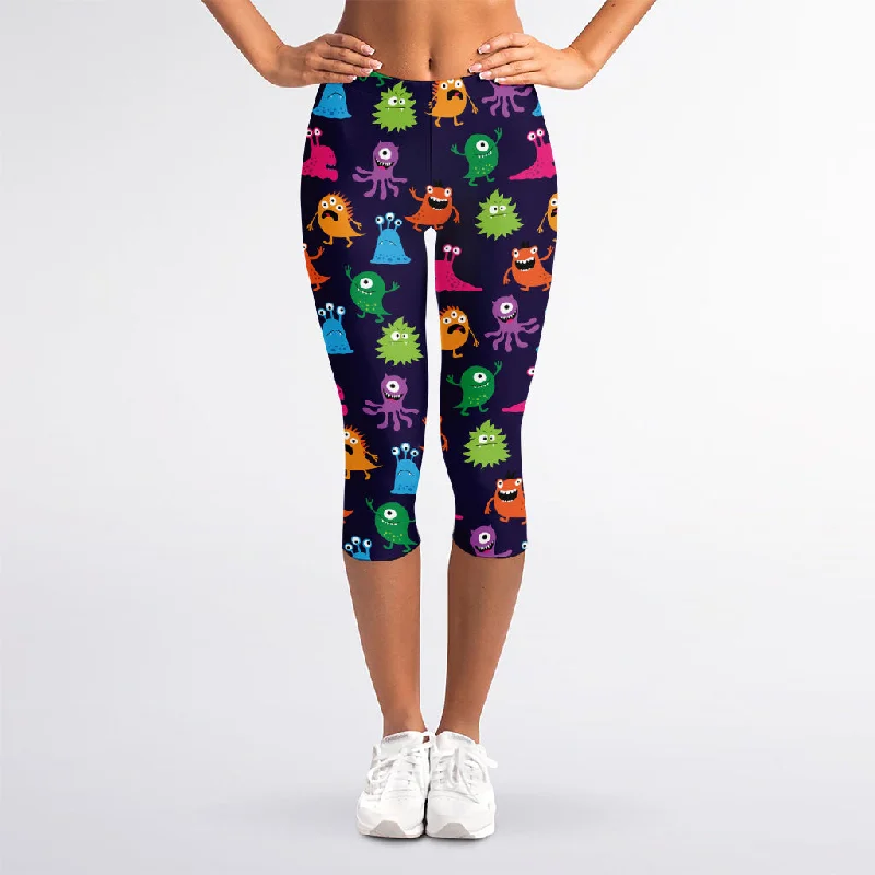 Limited Time Cute Monster Pattern Print Women's Capri Leggings