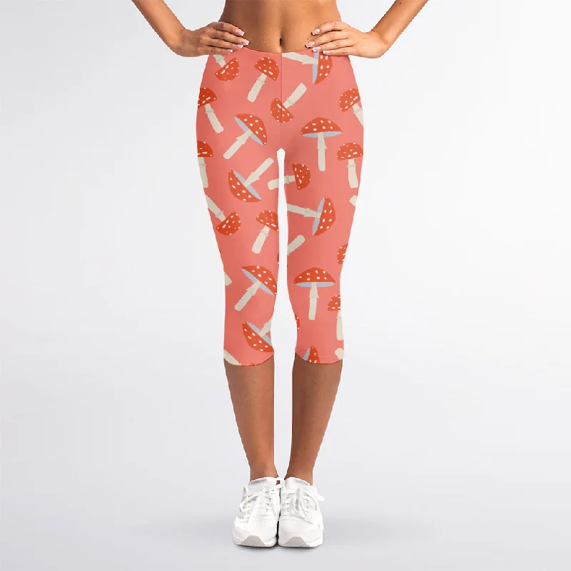 Value Deals Cute Mushroom Pattern Print Women's Capri Leggings