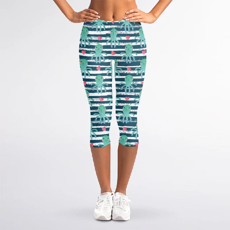 Shop and Save Cute Octopus Pattern Print Women's Capri Leggings