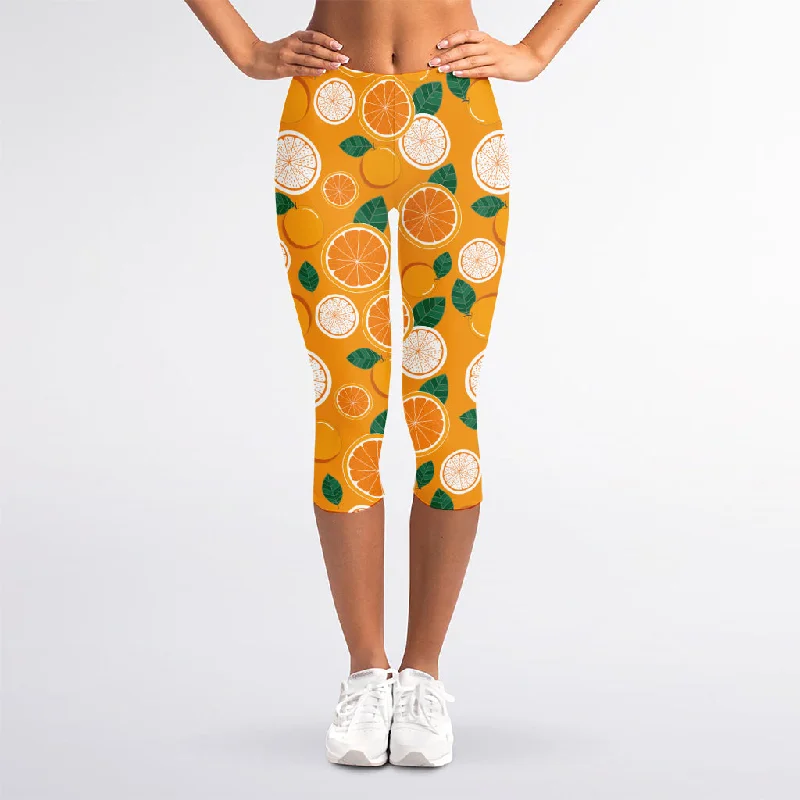 YEAR-End Sale Cute Orange Fruit Pattern Print Women's Capri Leggings