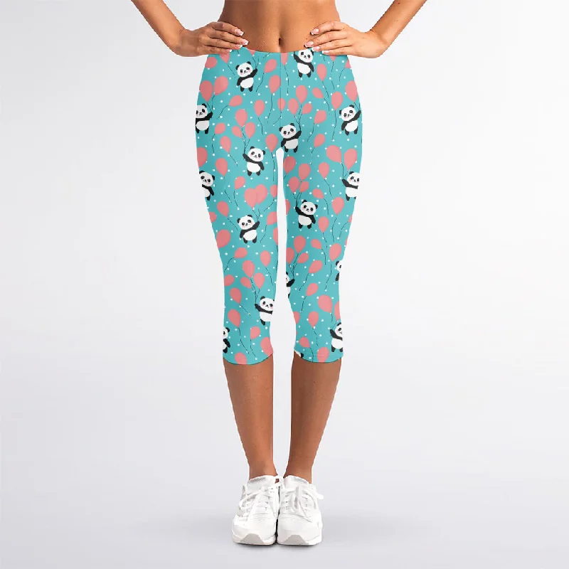 Super Deal Cute Panda And Balloon Pattern Print Women's Capri Leggings