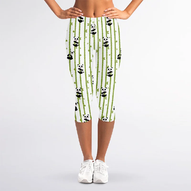Reduced Prices Cute Panda And Bamboo Pattern Print Women's Capri Leggings