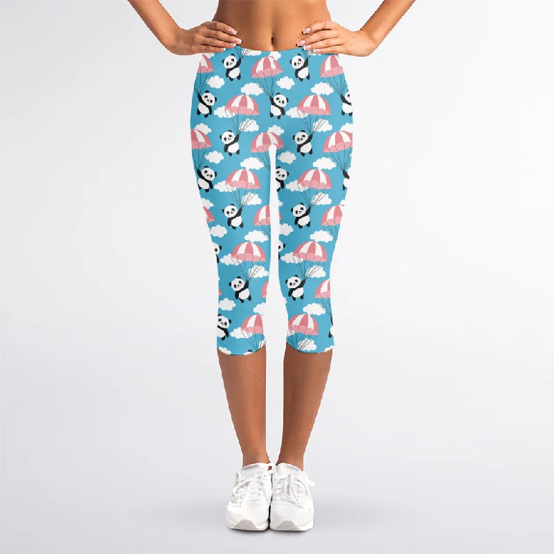 Instant Discount Cute Panda And Parachute Pattern Print Women's Capri Leggings
