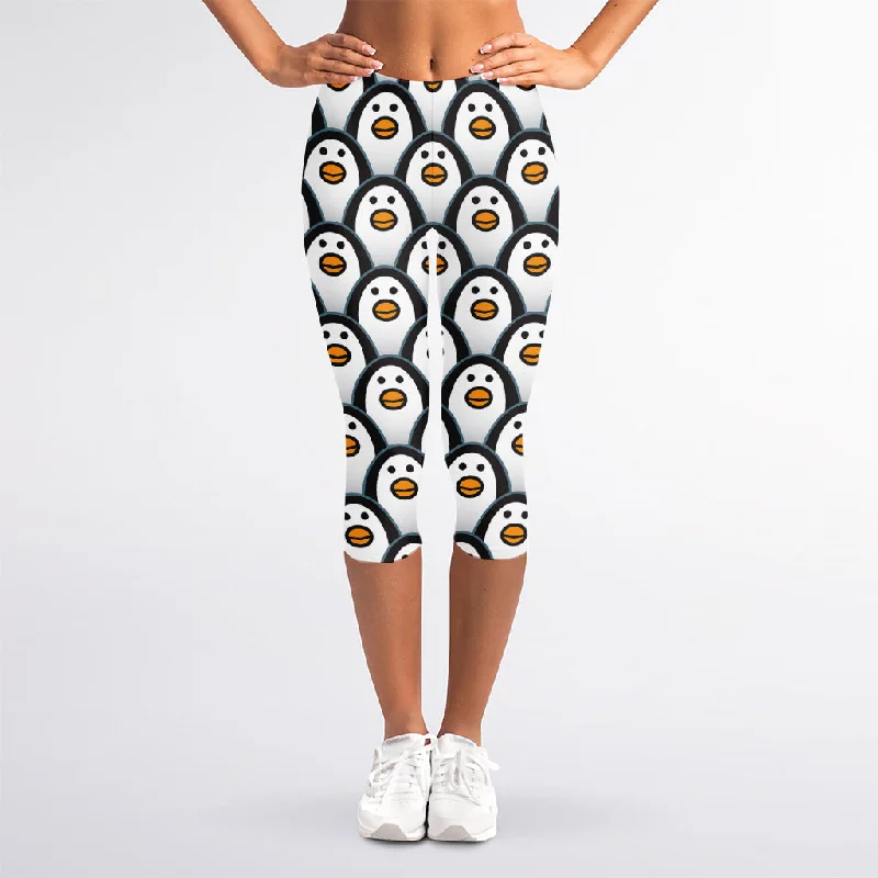 Exclusive Savings Cute Penguin Face Pattern Print Women's Capri Leggings