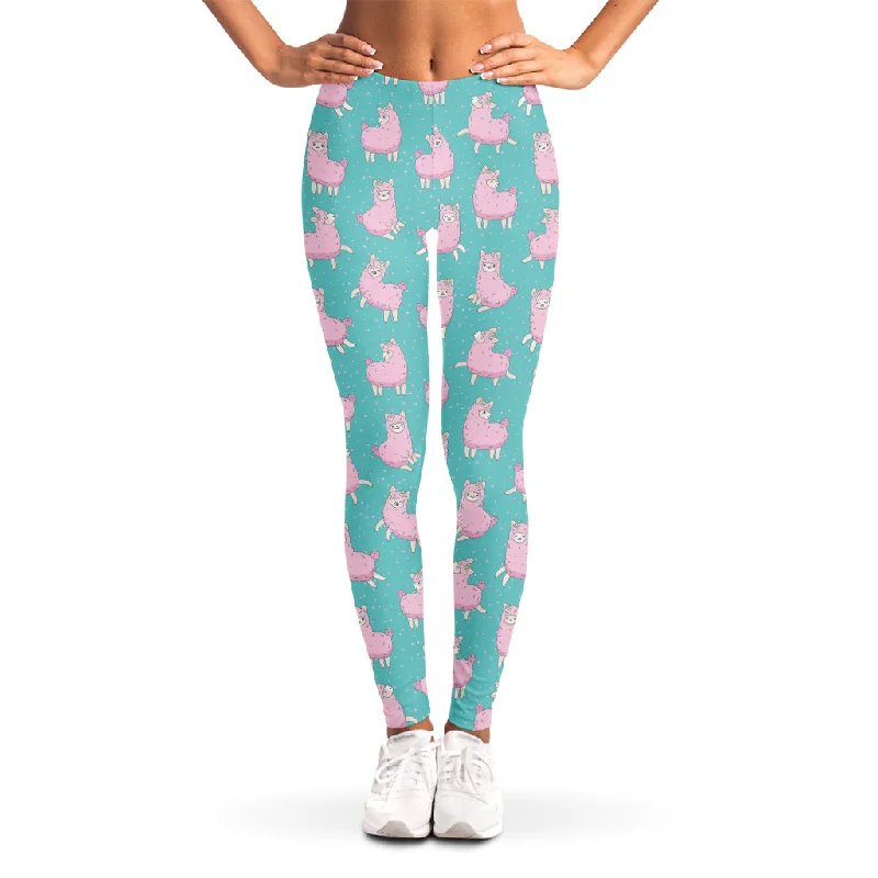 Can't Be Beat Cute Pink Llama Pattern Print Women's Leggings