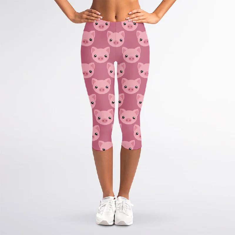 Lowest Price Cute Pink Pig Pattern Print Women's Capri Leggings