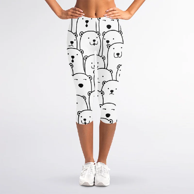 Huge Discounts Cute Polar Bear Pattern Print Women's Capri Leggings