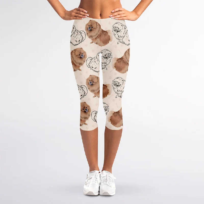 Deal Dash Cute Pomeranian Pattern Print Women's Capri Leggings