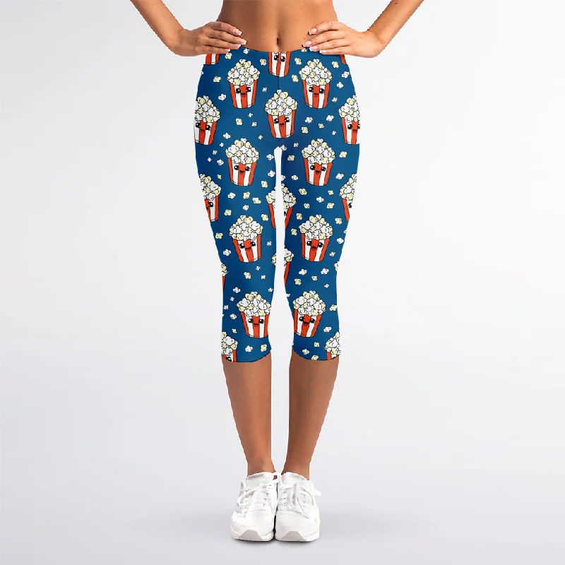 Buy Now Cute Popcorn Box Pattern Print Women's Capri Leggings