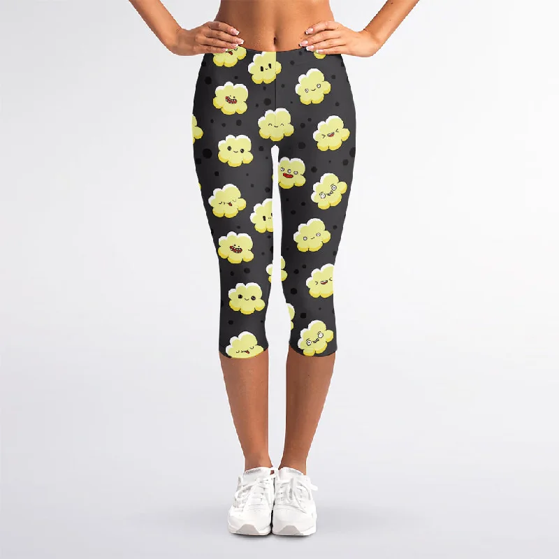 Price Break Cute Popcorn Pattern Print Women's Capri Leggings
