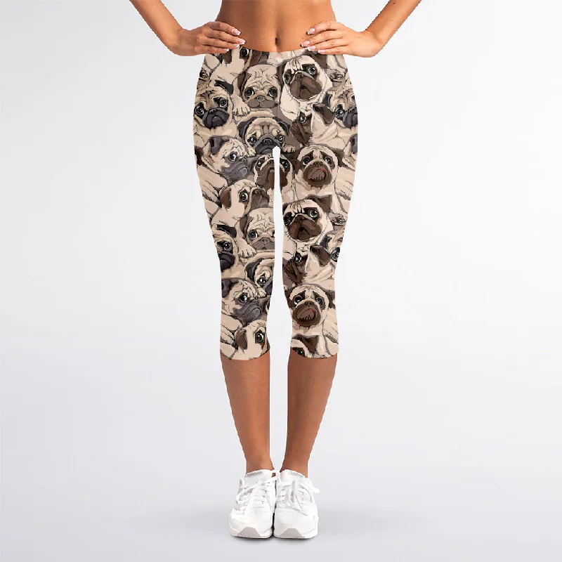 Best Bargains Cute Pug Pattern Print Women's Capri Leggings