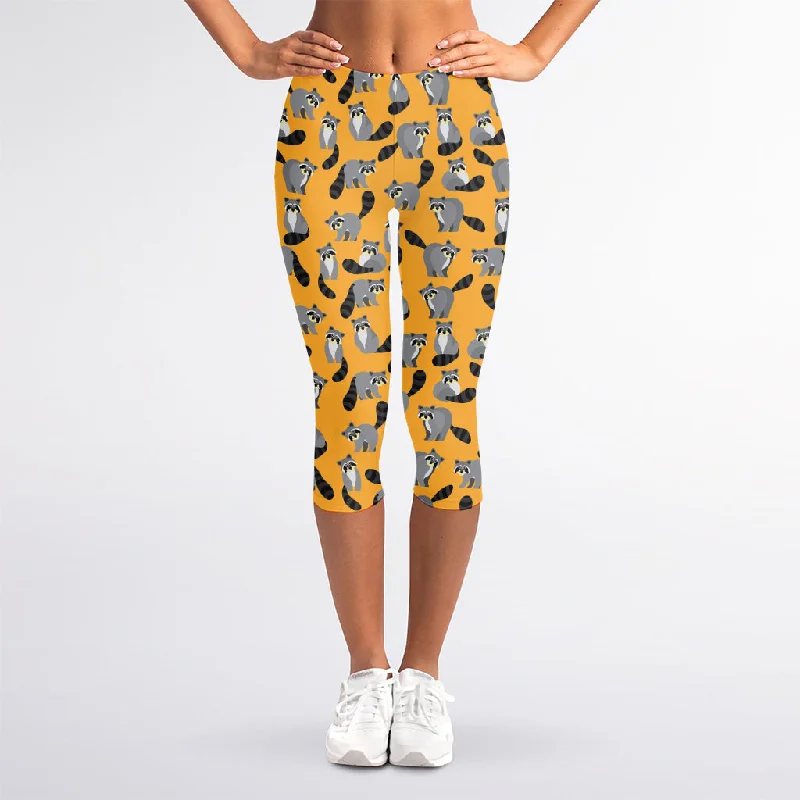 Price Blitz Cute Raccoon Pattern Print Women's Capri Leggings