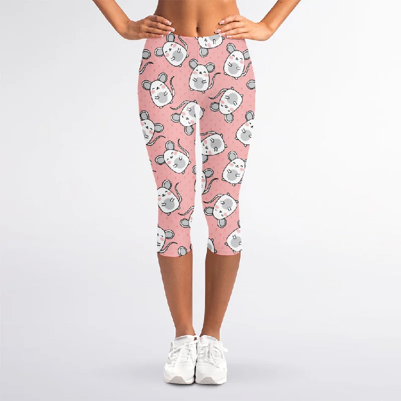 Price Meltdown Cute Rat Pattern Print Women's Capri Leggings