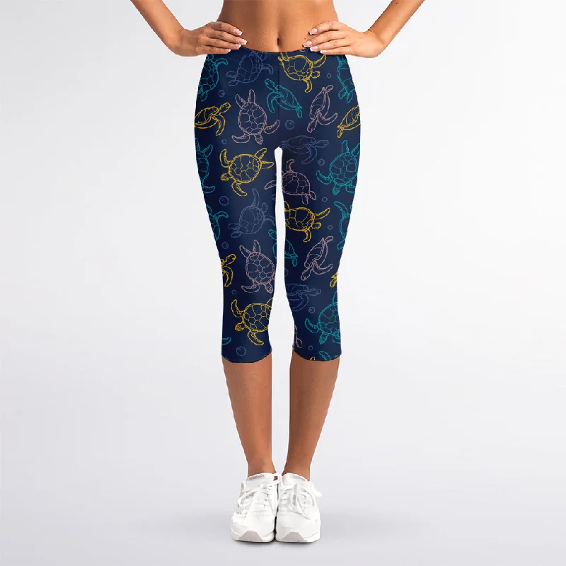 Factory Direct Sale Cute Sea Turtle Pattern Print Women's Capri Leggings