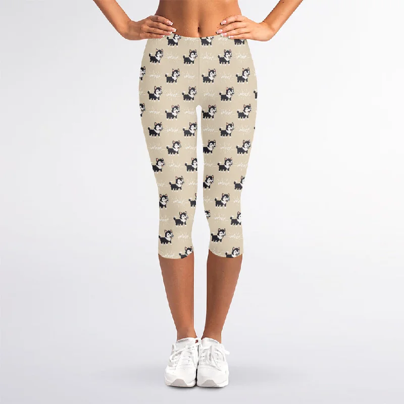 Don’t Miss Out Cute Siberian Husky Pattern Print Women's Capri Leggings