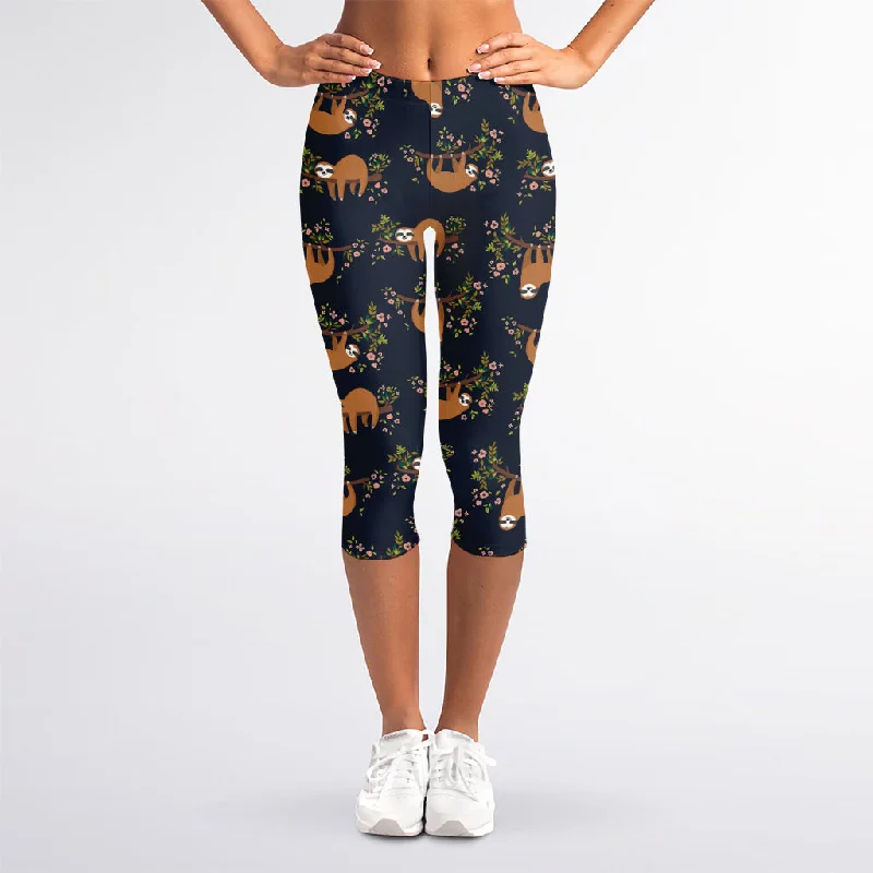 Instant Savings Cute Sloth Pattern Print Women's Capri Leggings