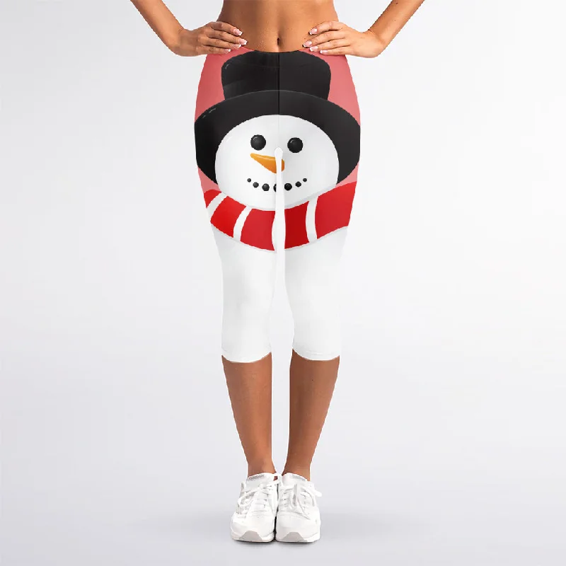 Midnight Sale Cute Snowman Print Women's Capri Leggings