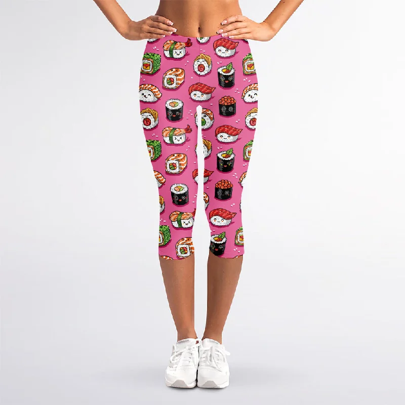 Buy More, Save More Cute Sushi And Rolls Pattern Print Women's Capri Leggings