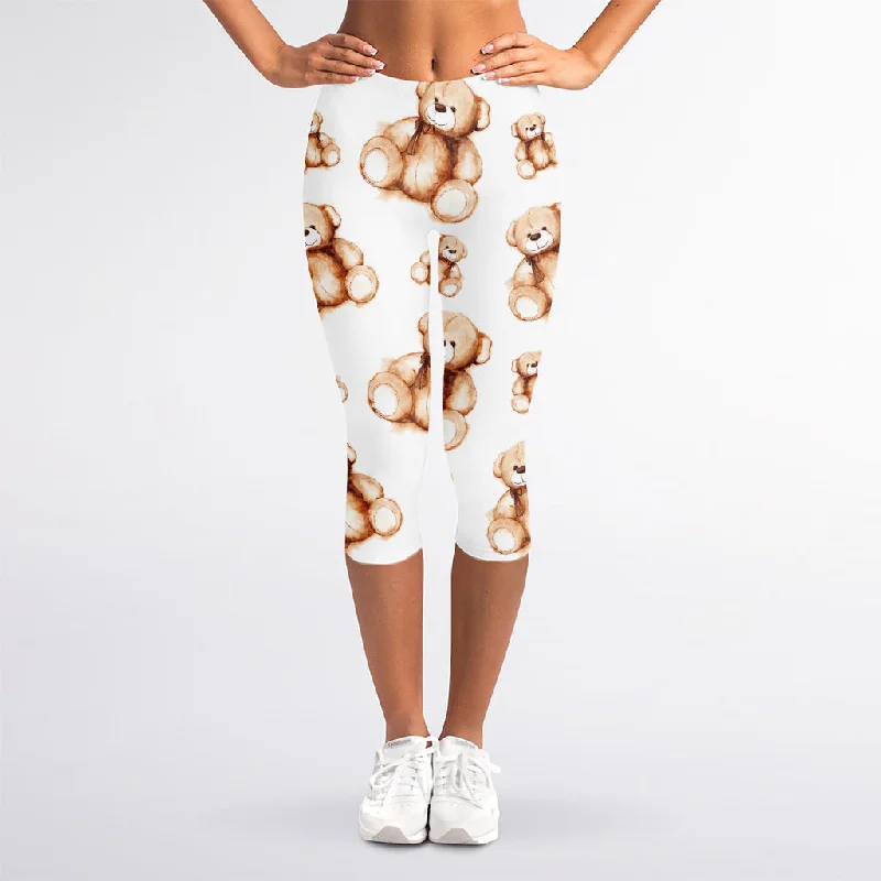 Mega Sale Cute Teddy Bear Pattern Print Women's Capri Leggings