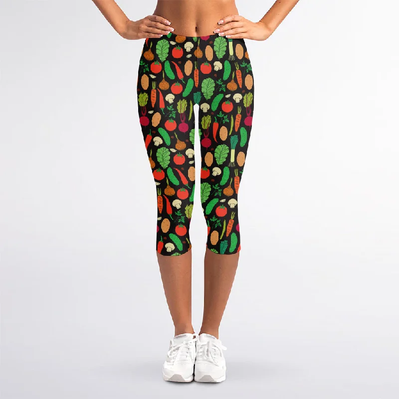Deal of the Day Cute Vegan Pattern Print Women's Capri Leggings