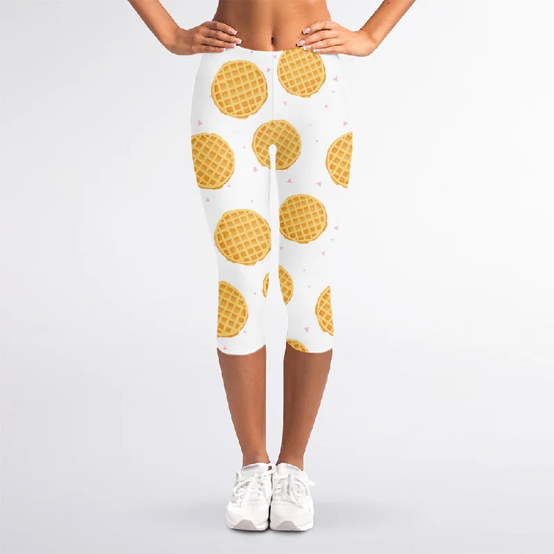 Limited Time Offer Cute Waffle Pattern Print Women's Capri Leggings