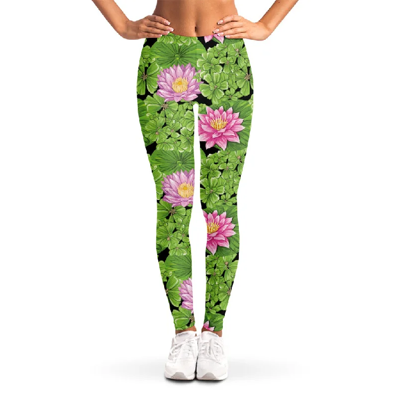 Grand Opening Sale Cute Water Lily Pattern Print Women's Leggings