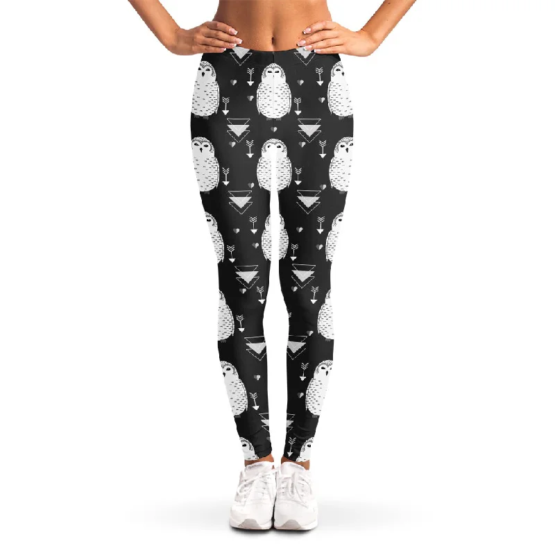Today’s Special Cute White And Grey Owl Pattern Print Women's Leggings