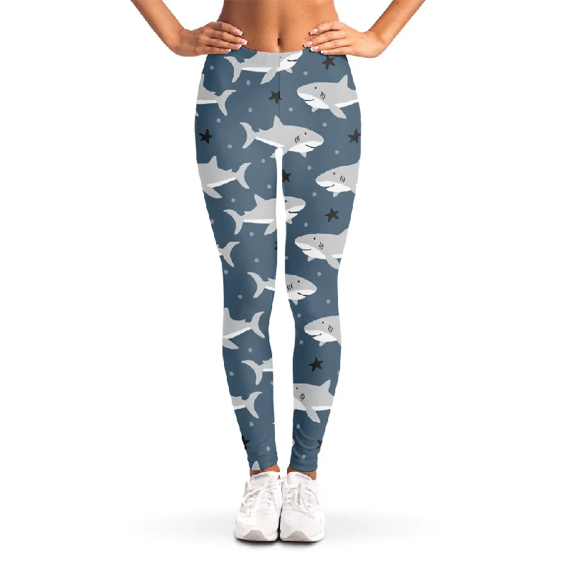 Weekend Flash Sale Cute White Shark Pattern Print Women's Leggings