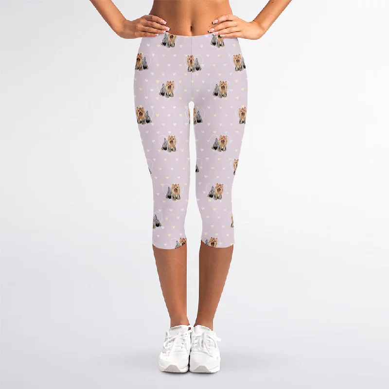 Markdowns Cute Yorkshire Terrier Pattern Print Women's Capri Leggings