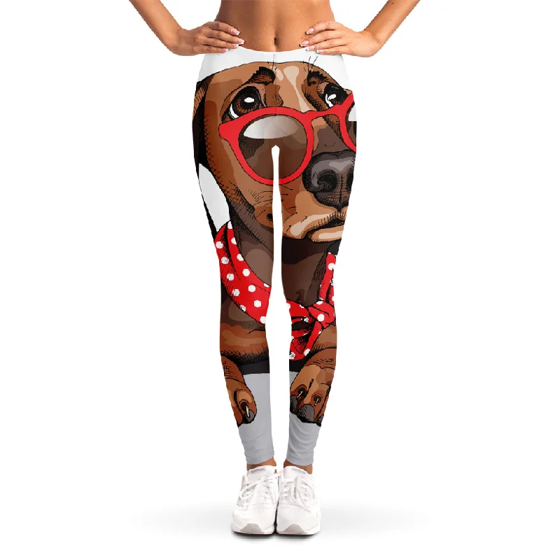 Doorbuster Deal Dachshund With Red Sunglasses Print Women's Leggings