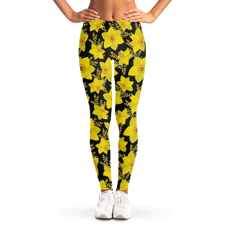 Limited Stock Daffodil And Mimosa Pattern Print Women's Leggings
