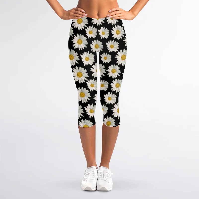 Fantastic Offers Daisy Flower Pattern Print Women's Capri Leggings