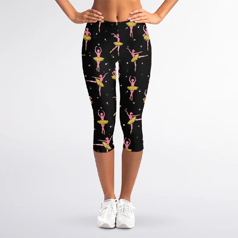 Instant Discount Dancing Ballet Pattern Print Women's Capri Leggings