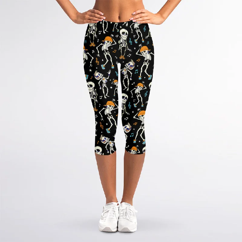Great Deals Dancing Skeleton Party Pattern Print Women's Capri Leggings
