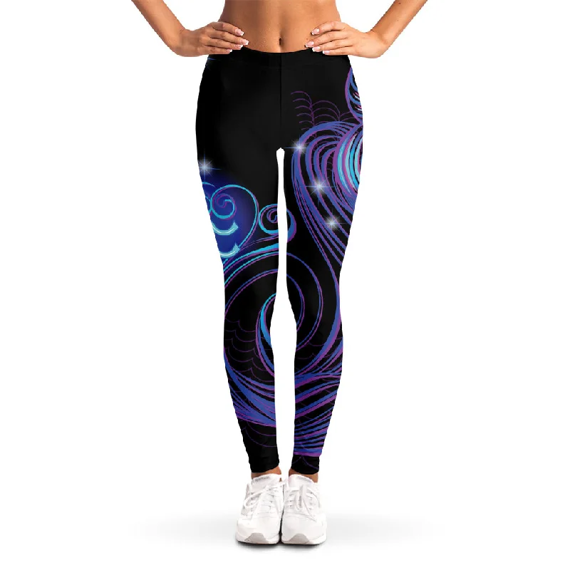 Hot Deal Dark Aquarius Zodiac Sign Print Women's Leggings
