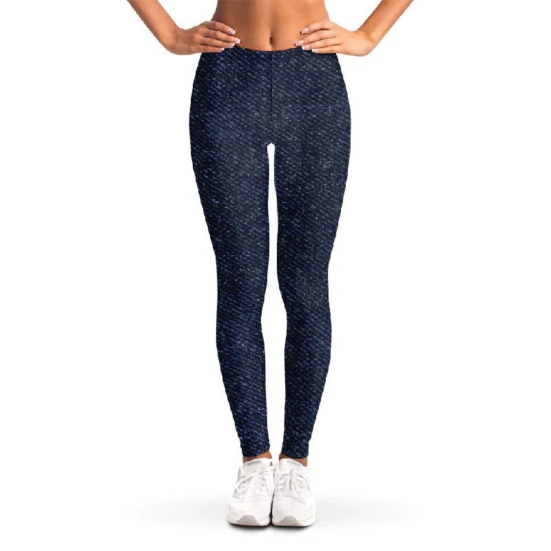Flash Sale Dark Blue Denim Jeans Print Women's Leggings