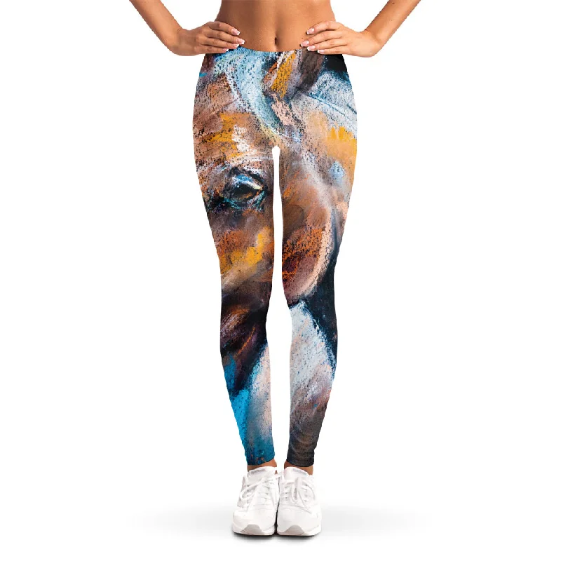 Today’s Deal Dark Blue Horse Painting Print Women's Leggings