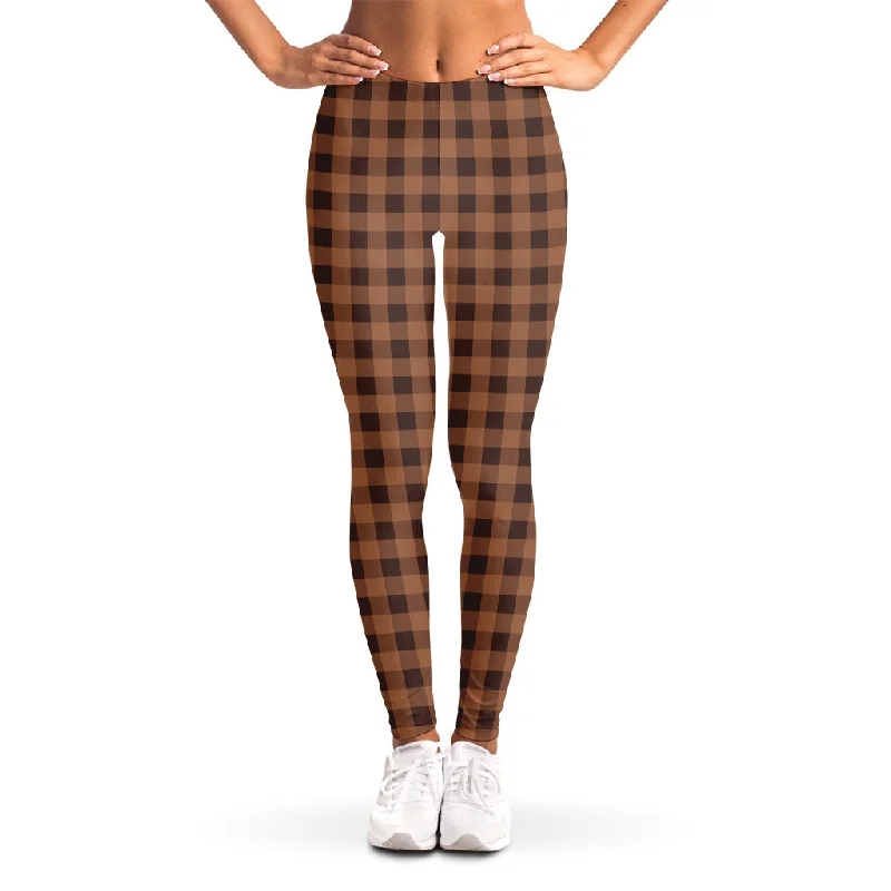 Price Rollback Dark Brown Check Pattern Print Women's Leggings