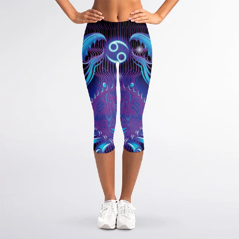 Flash Deals Dark Cancer Zodiac Sign Print Women's Capri Leggings