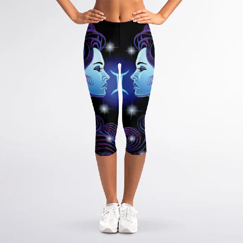 Buy More, Save More Dark Gemini Zodiac Sign Print Women's Capri Leggings
