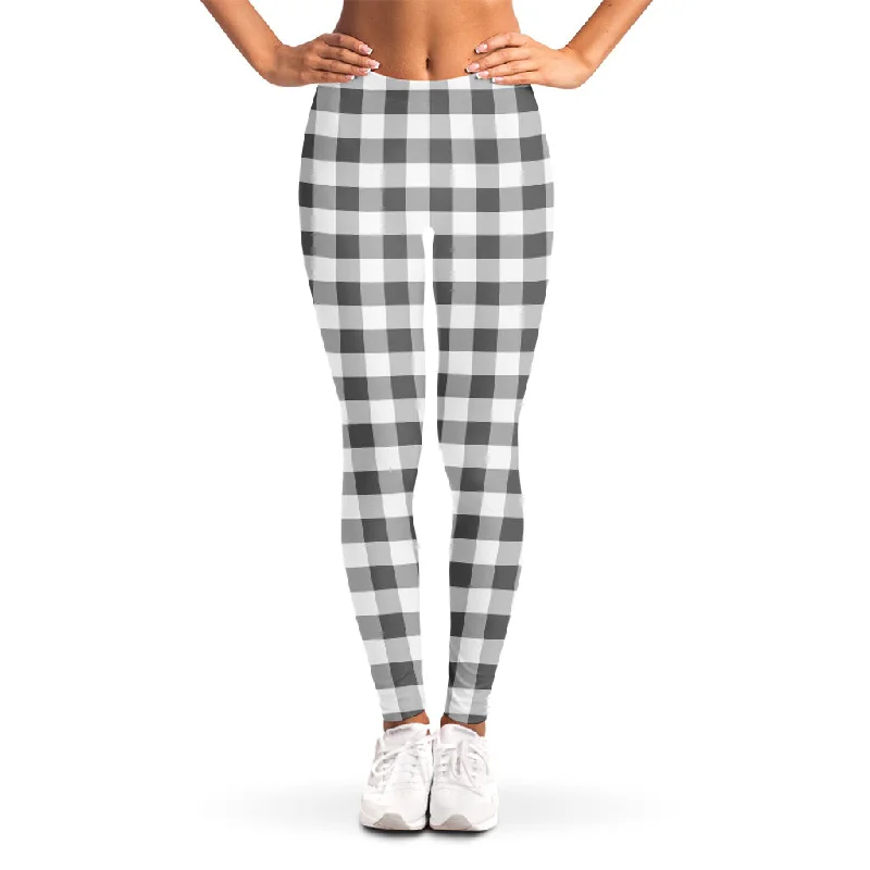 Can't Miss Dark Grey And White Gingham Print Women's Leggings