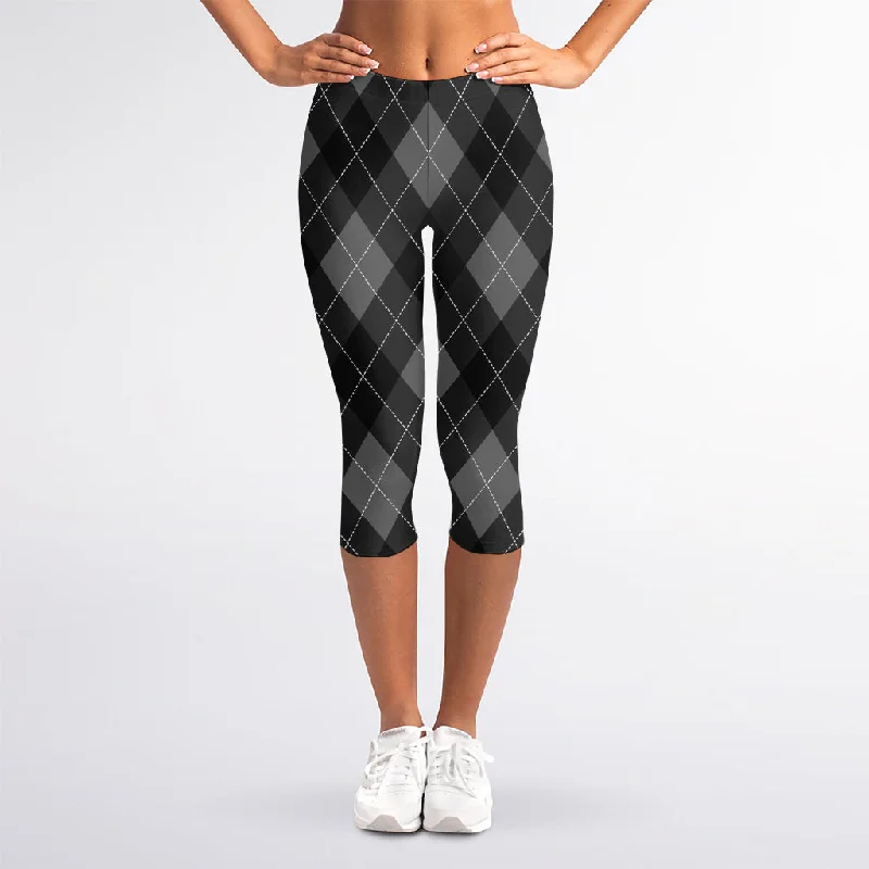 Savings Galore Dark Grey Argyle Pattern Print Women's Capri Leggings