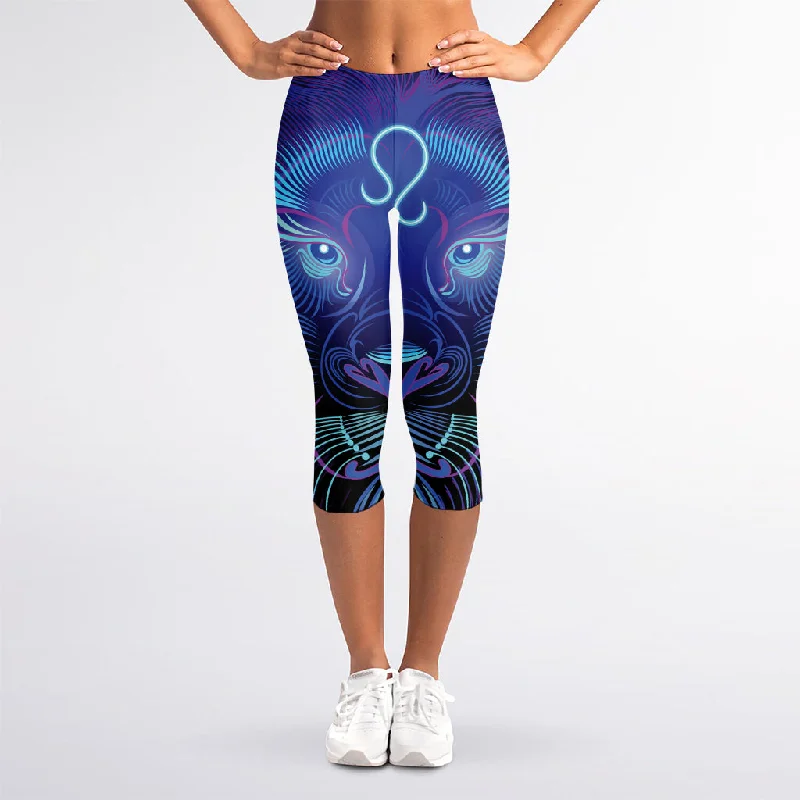 Quick Sale Dark Leo Zodiac Sign Print Women's Capri Leggings